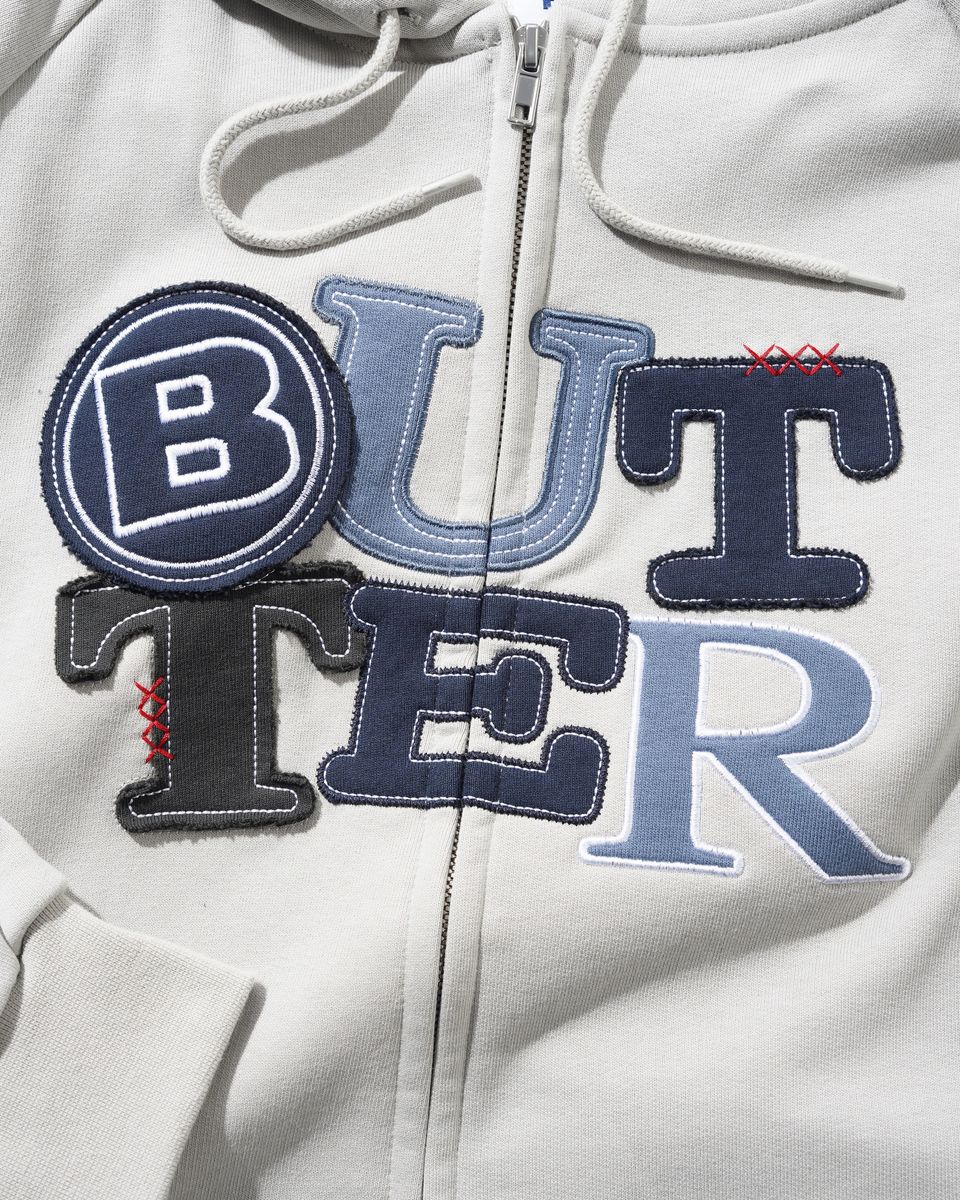 Butter Goods Patchwork Zip-Thru Hoodie - Cement