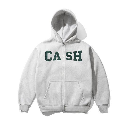 Cash Only Campus Applique Zip Hoodie - Ash