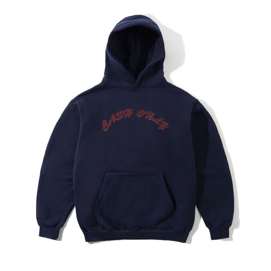 Cash Only Plaid Applique Logo Hoodie - Navy