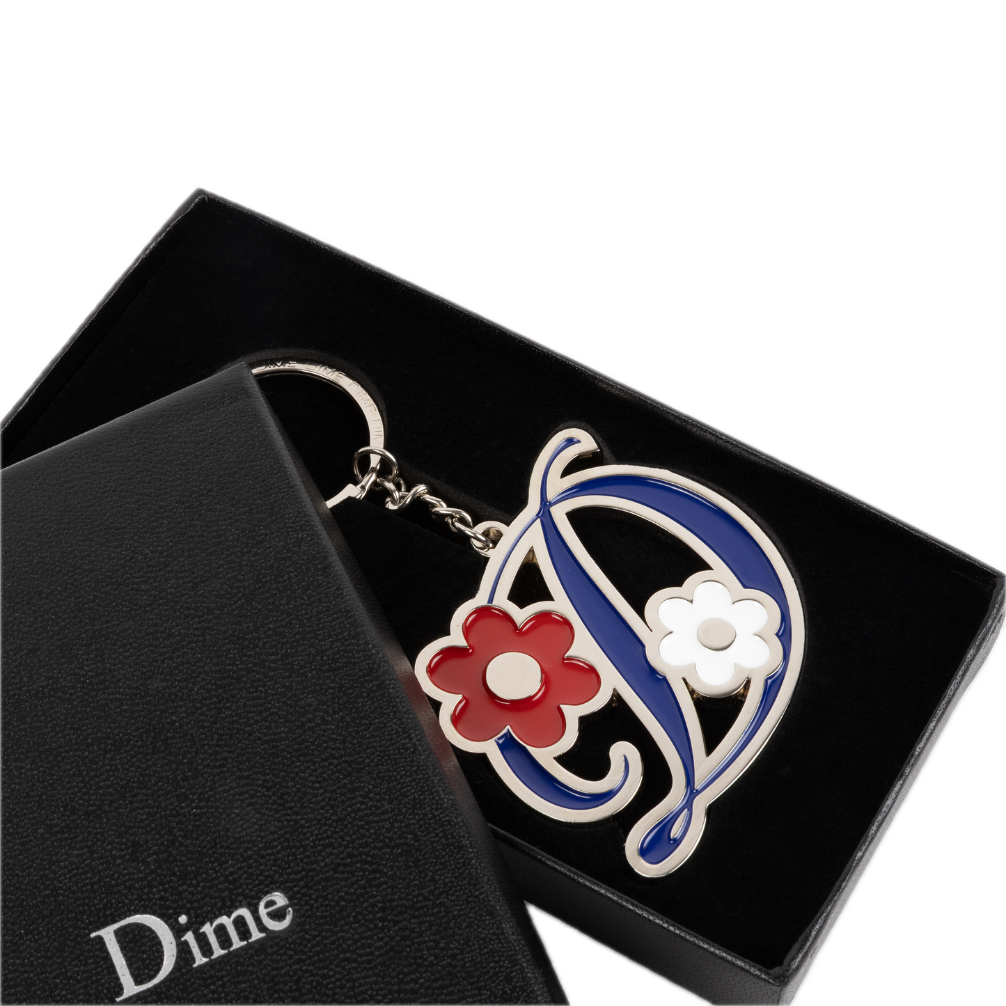 Dime Oversized Floral Keychain - Silver