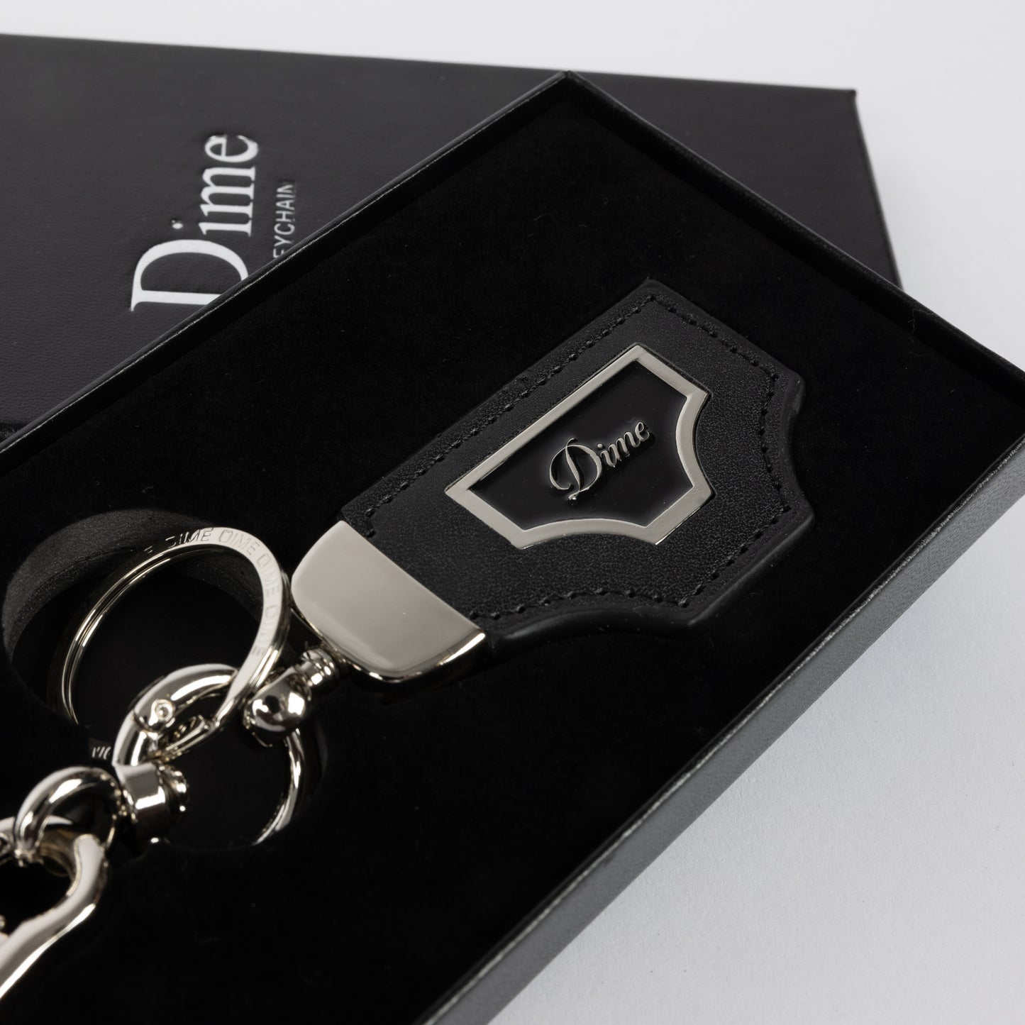 Dime Cursive Leather Keychain - Black/Silver
