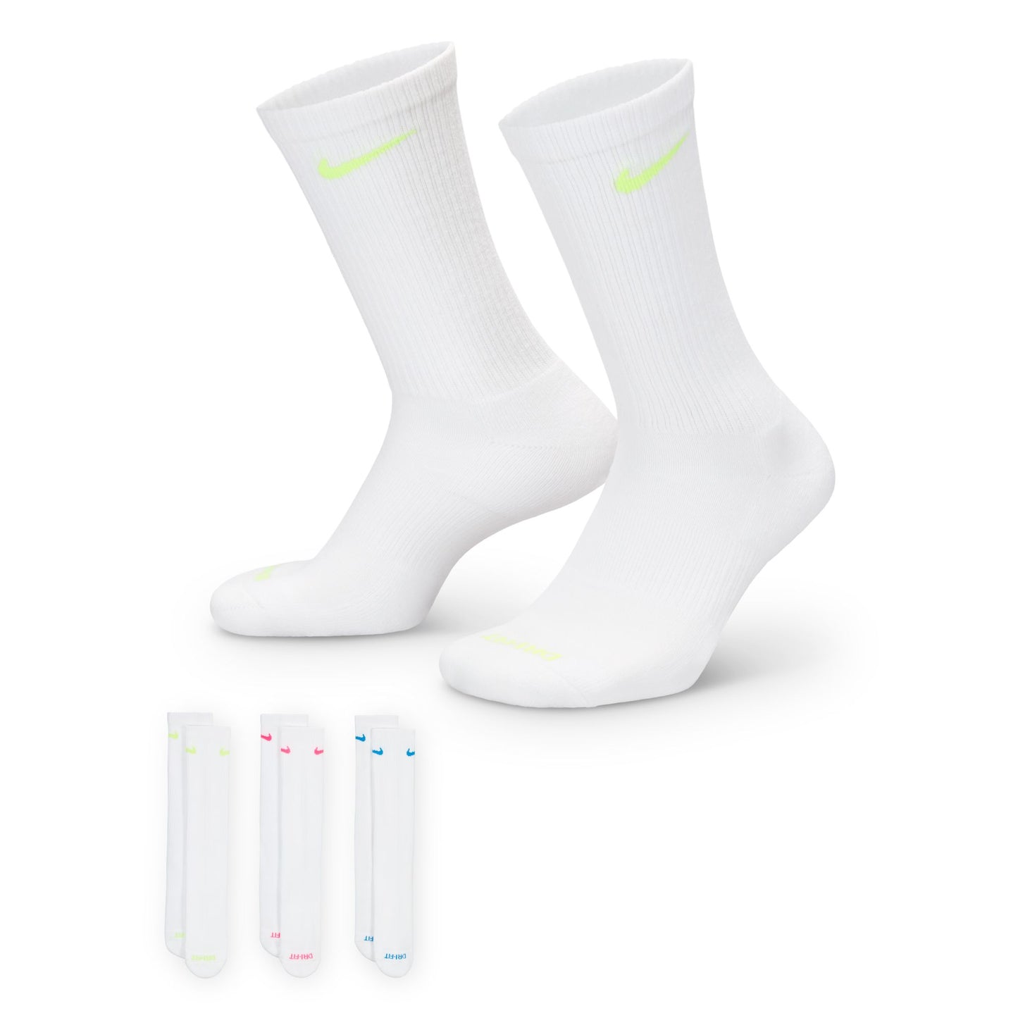 Nike Everyday Plus Cushioned Sock 3-Pack - White/Neon