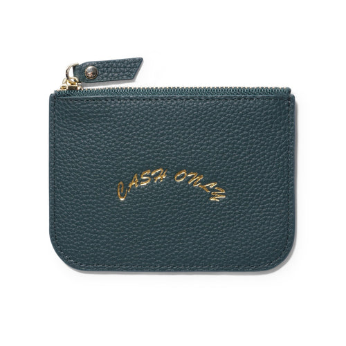 Cash Only Leather Zip Wallet - Emerald