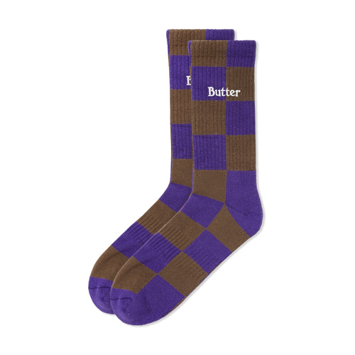Butter Goods Checkered Socks - Brown/Indigo
