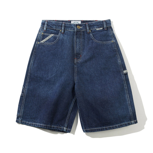 Cash Only Company Denim Shorts - Distressed Washed Slub Blue