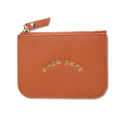 Cash Only Leather Zip Wallet - Tan