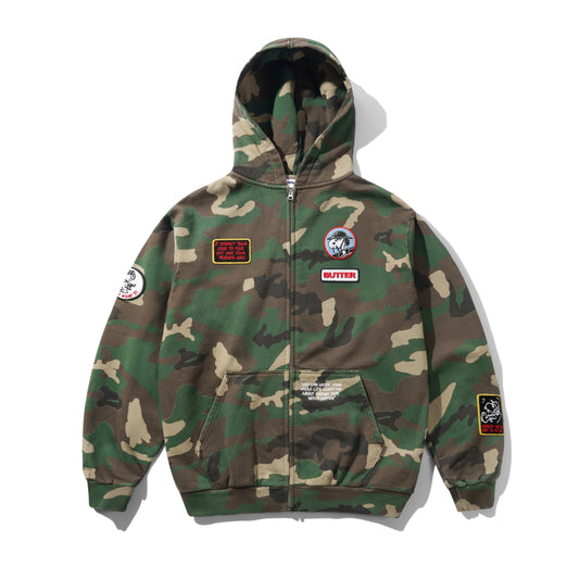 Butter Goods x Peanuts Patches Zip Up Hoodie - Washed Camo