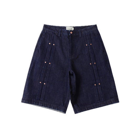 Dime Pleated Baggy Denim Shorts - Indigo