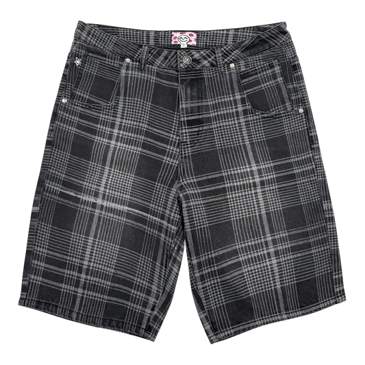 Star Team Plaid Jean Shorts - Black