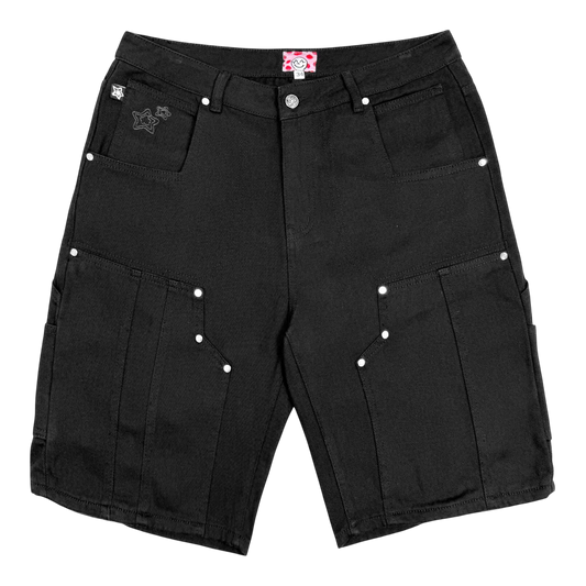 Star Team Double Knee Seam Jean Shorts - Black