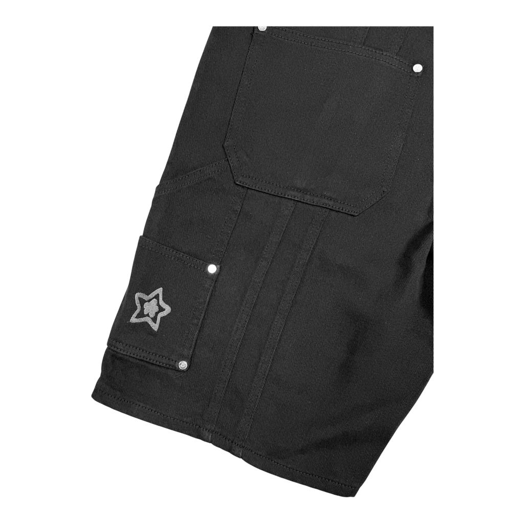 Star Team Double Knee Seam Jean Shorts - Black
