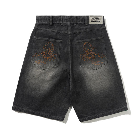 Butter Goods Scorpion Stitch Denim Shorts - Slub Black