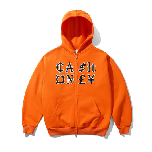 Cash Only Currency Zip-Thru Hoodie - Orange