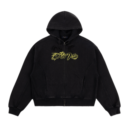 Dime Distressed Terry Zip Hoodie - Acid Black