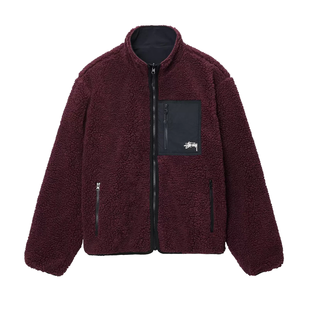 Stussy Sherpa Reversible Jacket - Burgundy – Ninetimes Skateshop