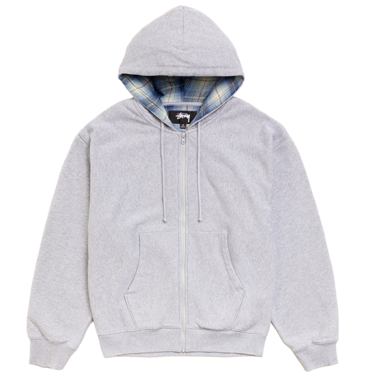 Stussy Plaid Lined Zip Hood - Grey Heather