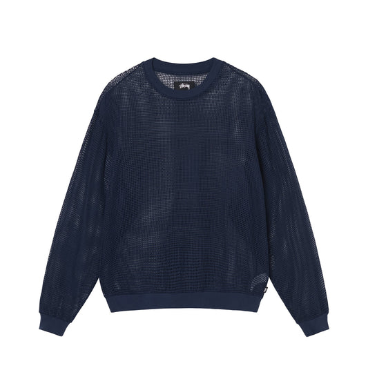 Stussy Cotton Mesh Longsleeve Crew - Navy