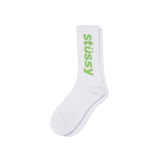 Stussy Helvetica Crew Socks - White/Kelly