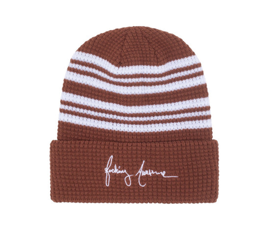 Fucking Awesome Cursive Waffle Cuff Beanie - Brown