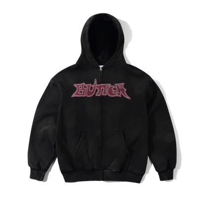 Butter Goods Encounter Zip Hoodie - Washed Black