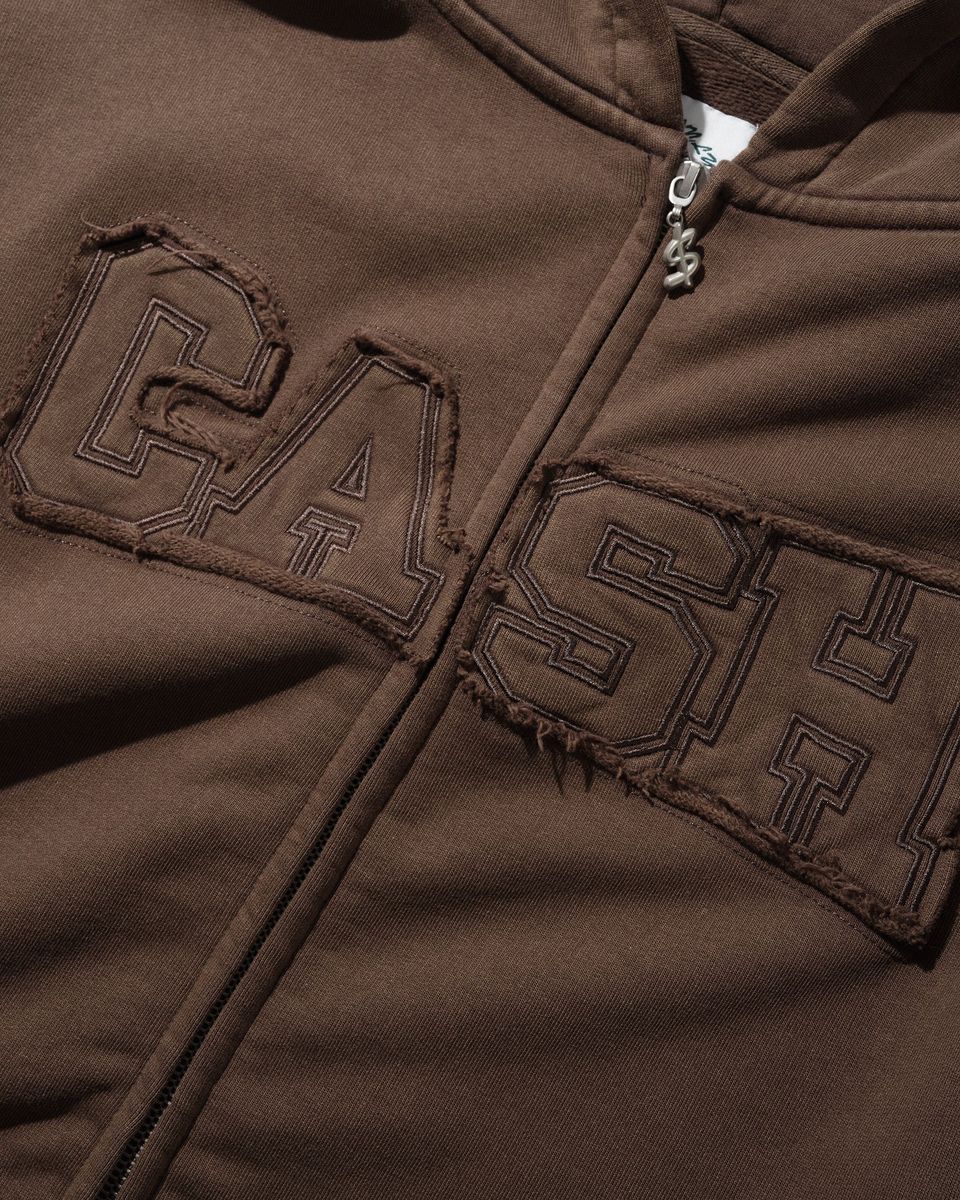 Cash Only Campus Zip-Thru Hoodie - Washed Brown