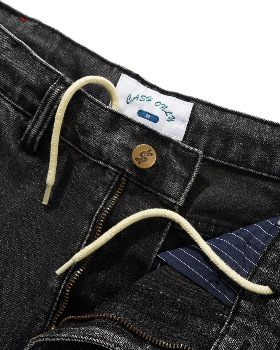 Cash Only Point Denim Shorts - Work Grey