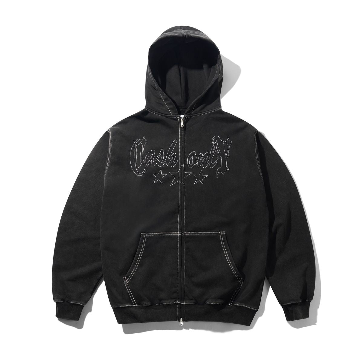 Cash Only Strip Zip-Thru Hoodie - Washed Black