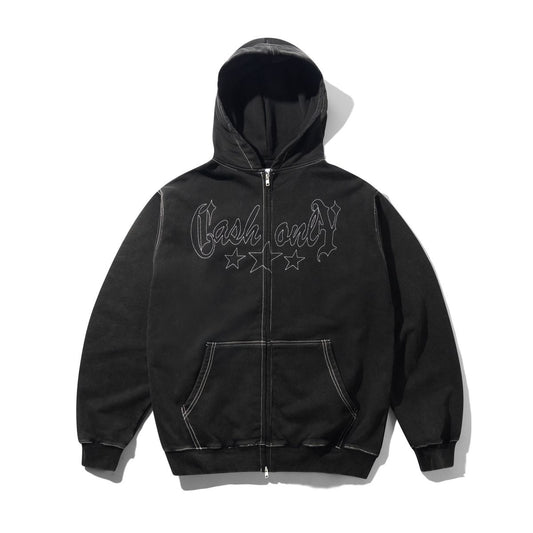 Cash Only Strip Zip-Thru Hoodie - Washed Black