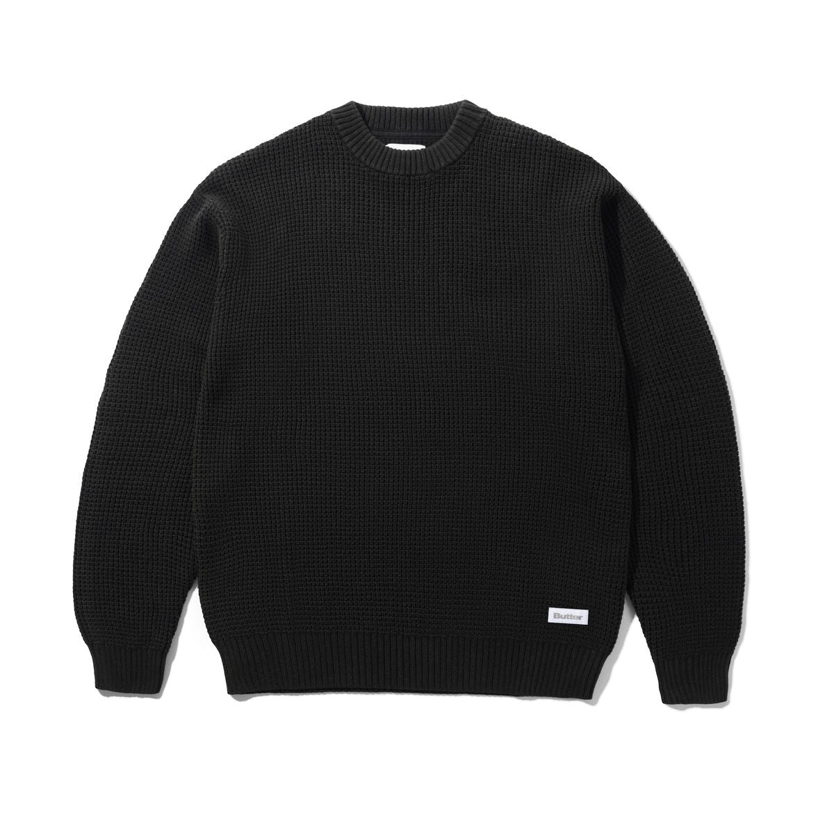 Butter Goods Distressed Waffle Knit Sweater - Washed Black