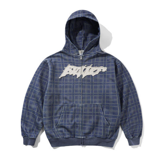 Butter Goods Amplify Zip-Thru Hoodie - Washed Navy Plaid