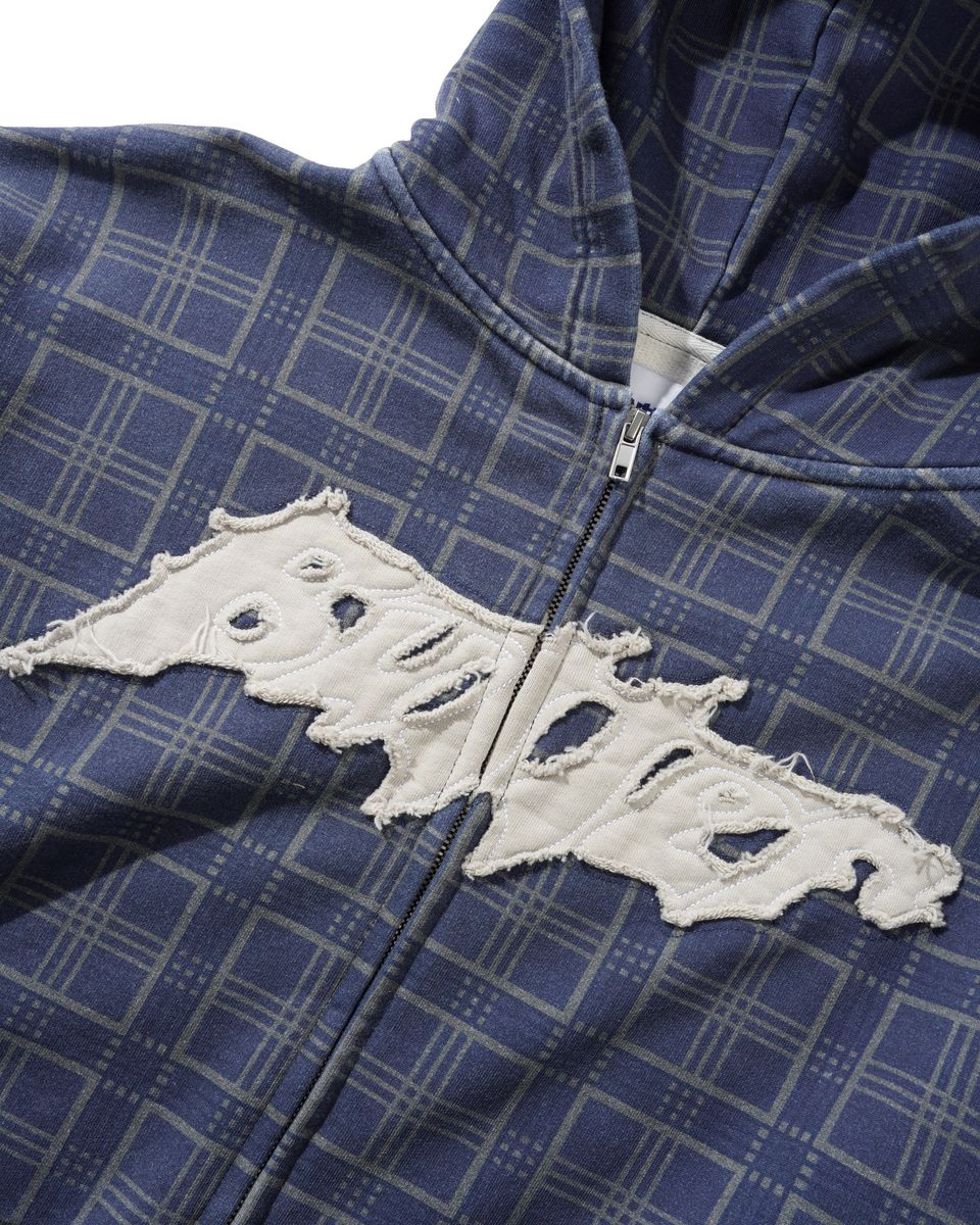 Butter Goods Amplify Zip-Thru Hoodie - Washed Navy Plaid