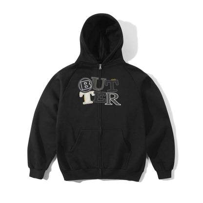 Butter Goods Patchwork Zip-Thru Hoodie - Black