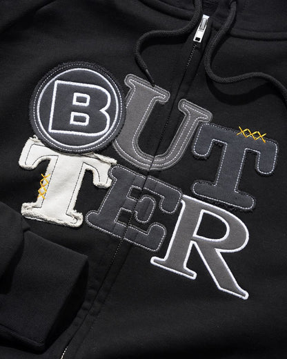 Butter Goods Patchwork Zip-Thru Hoodie - Black