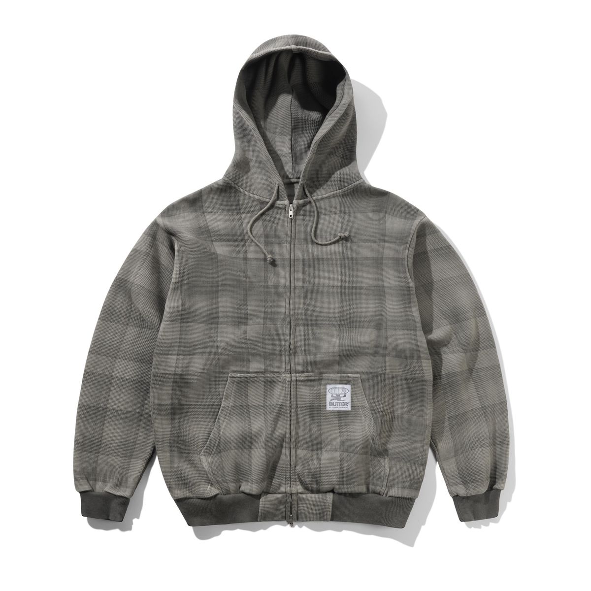 Butter Goods Waffle Zip-Thru Hoodie - Grey Plaid