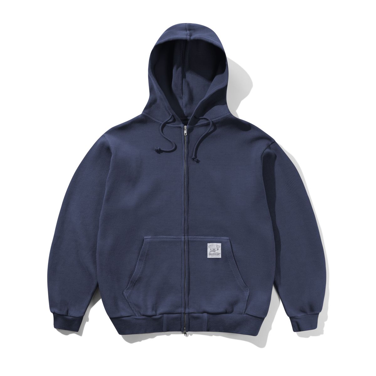 Butter Goods Waffle Zip-Thru Hoodie - Navy Overdye