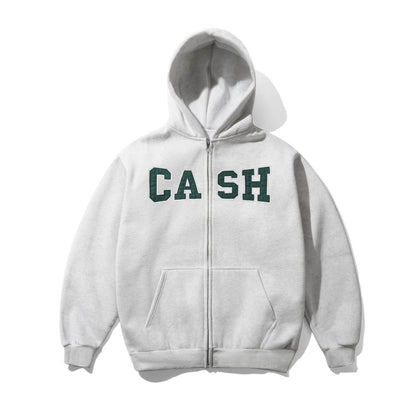 Cash Only Campus Applique Zip Hoodie - Ash