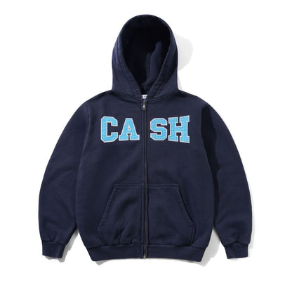 Cash Only Campus Applique Zip Hoodie - Washed Navy