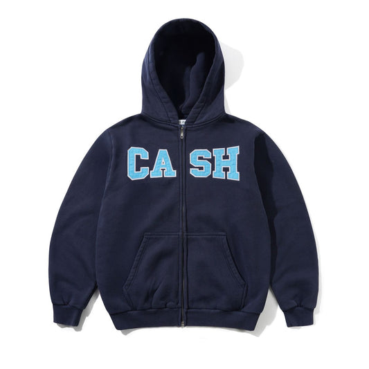 Cash Only Campus Applique Zip Hoodie - Washed Navy