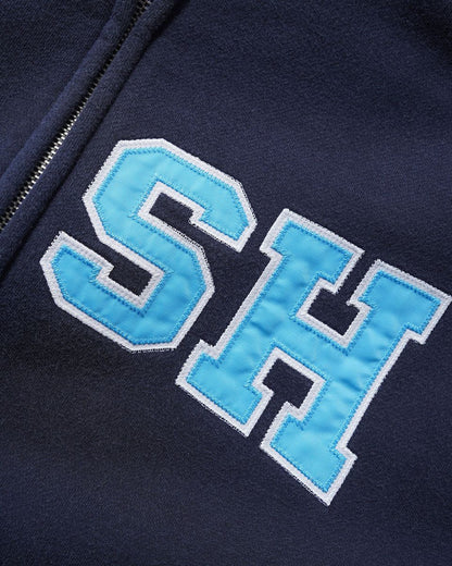Cash Only Campus Applique Zip Hoodie - Washed Navy