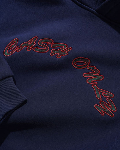 Cash Only Plaid Applique Logo Hoodie - Navy
