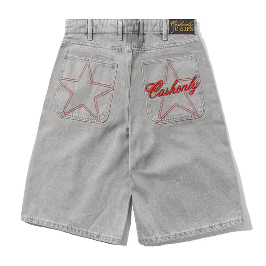 Cash Only Club Denim Shorts - Washed Grey