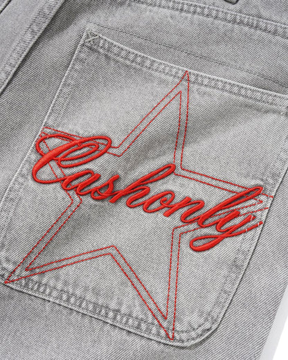 Cash Only Club Denim Shorts - Washed Grey