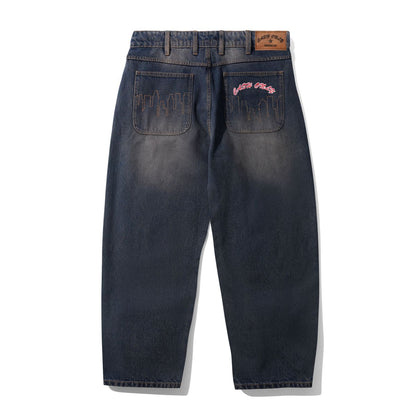 Cash Only Logo Baggy Denim Jeans - Dark Navy Wash