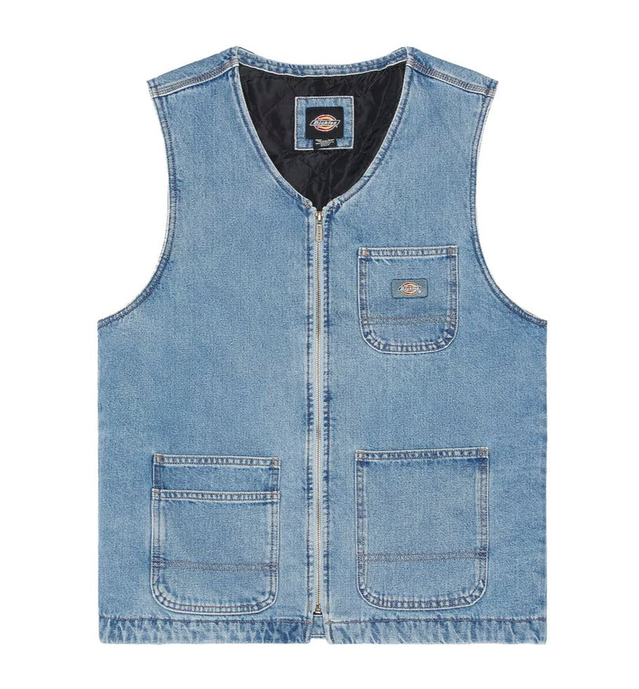 Dickies Zip Front Denim Vest - Lightwash Blue