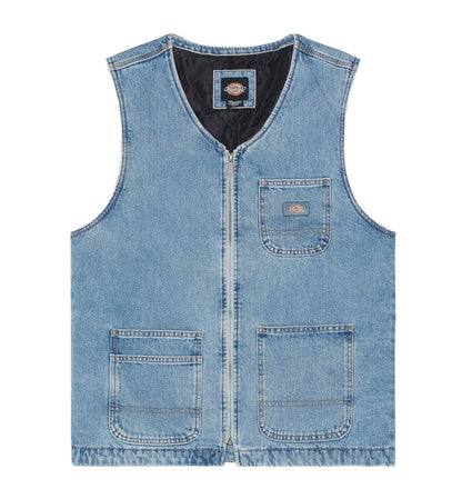 Dickies Zip Front Denim Vest - Lightwash Blue