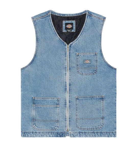 Dickies Zip Front Denim Vest - Lightwash Blue