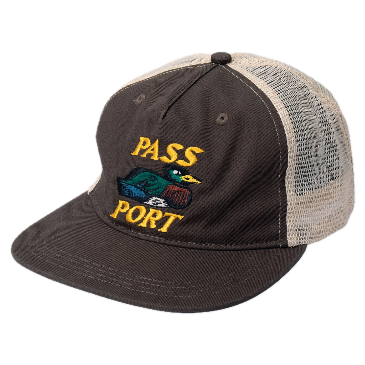 Pass-Port Fast Duck Workers Trucker Hat - Bark/Cream