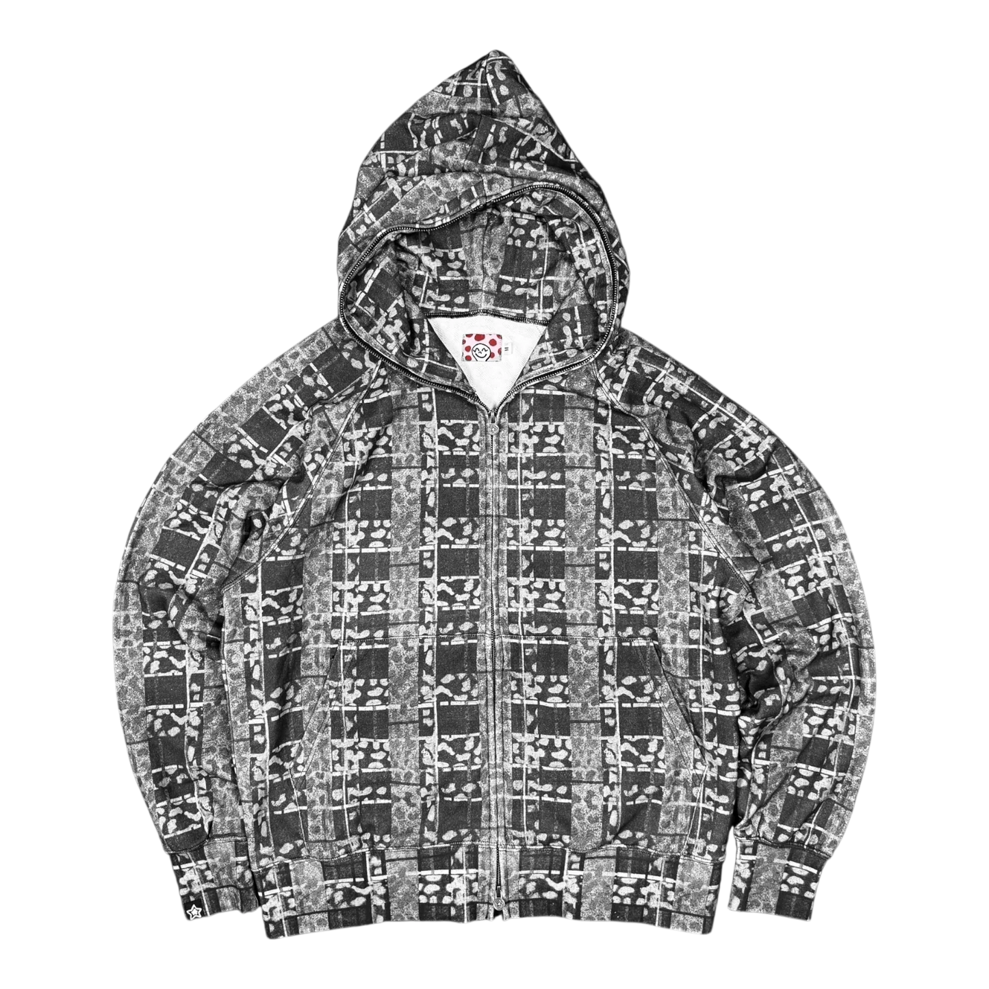 Star Team Leopard Plaid Full Zip Hoodie - Black