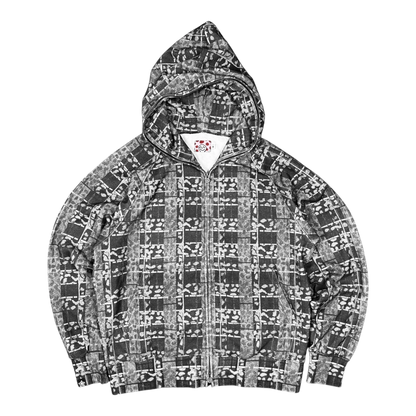 Star Team Leopard Plaid Full Zip Hoodie - Black