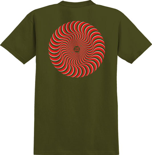 Spitfire Classic Swirl Overlay Tee - Military Green/Red/White